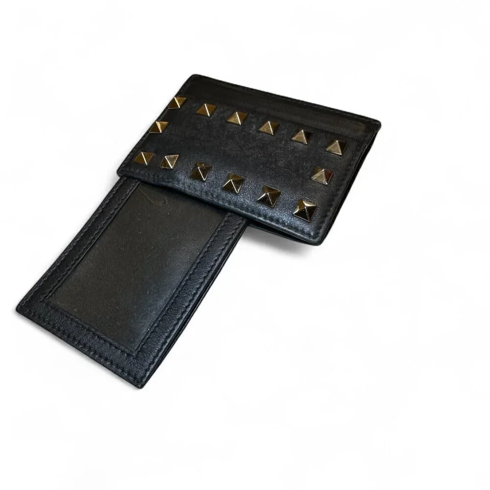 Valentino Garavani Black Rockstud Leather Card Holder Wallet w Extra Studs *USED